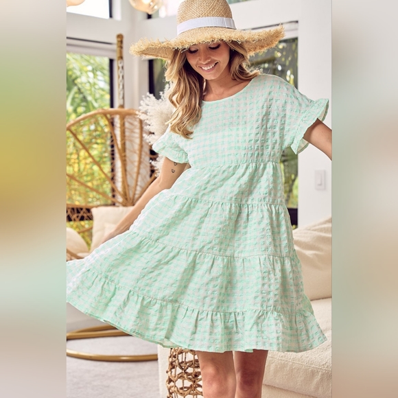 BiBi Ruffled Hem Short Sleeve Tiered Dress - Picture 4 of 7